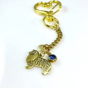Collie Dog & Birthstone Heart Gold Purse Handbag Keychain